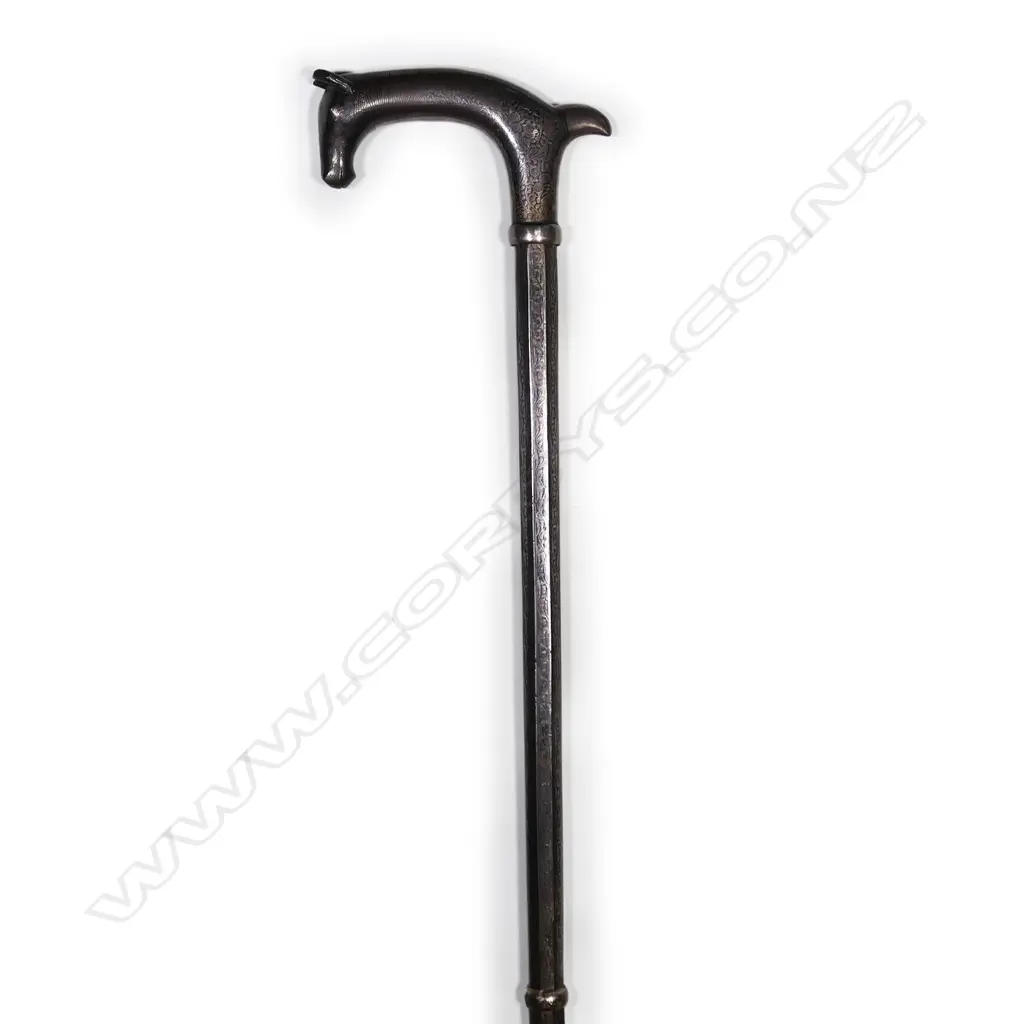 A Turkish all nielo worked steel dagger walking stick, Image 1++