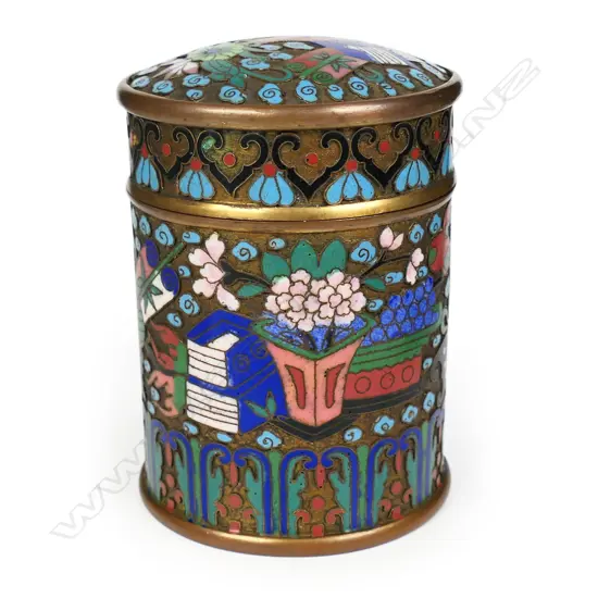 Late Meiji period lidded cloisonne caddy jar,