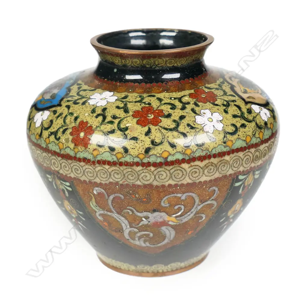 A good Japanese Meiji period squat cloisonné= Inaba vase, Image 1++