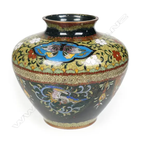 A good Japanese Meiji period squat cloisonné= Inaba vase,