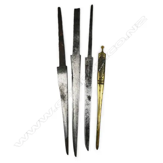 Three 18thC unsigned kogatana knife blades with a later small kogai,