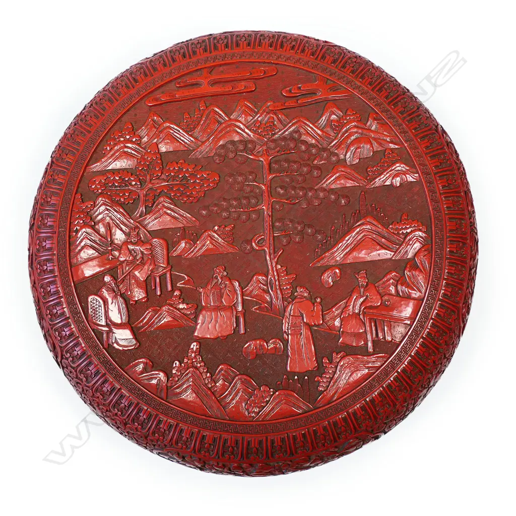 An old Chinese cinnabar lacquer circular box, Image 1++
