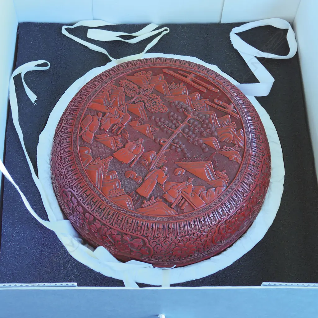 An old Chinese cinnabar lacquer circular box, Image 1++