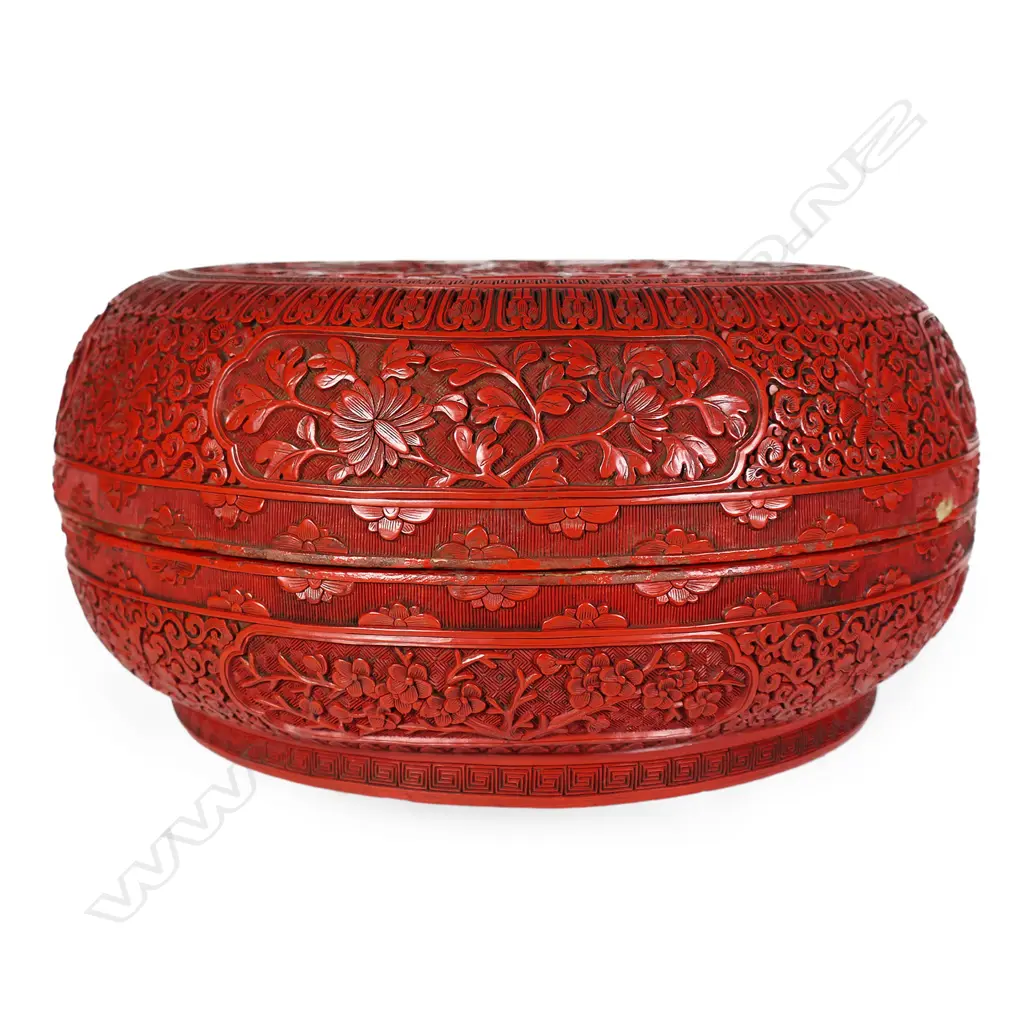 An old Chinese cinnabar lacquer circular box, Image 1++