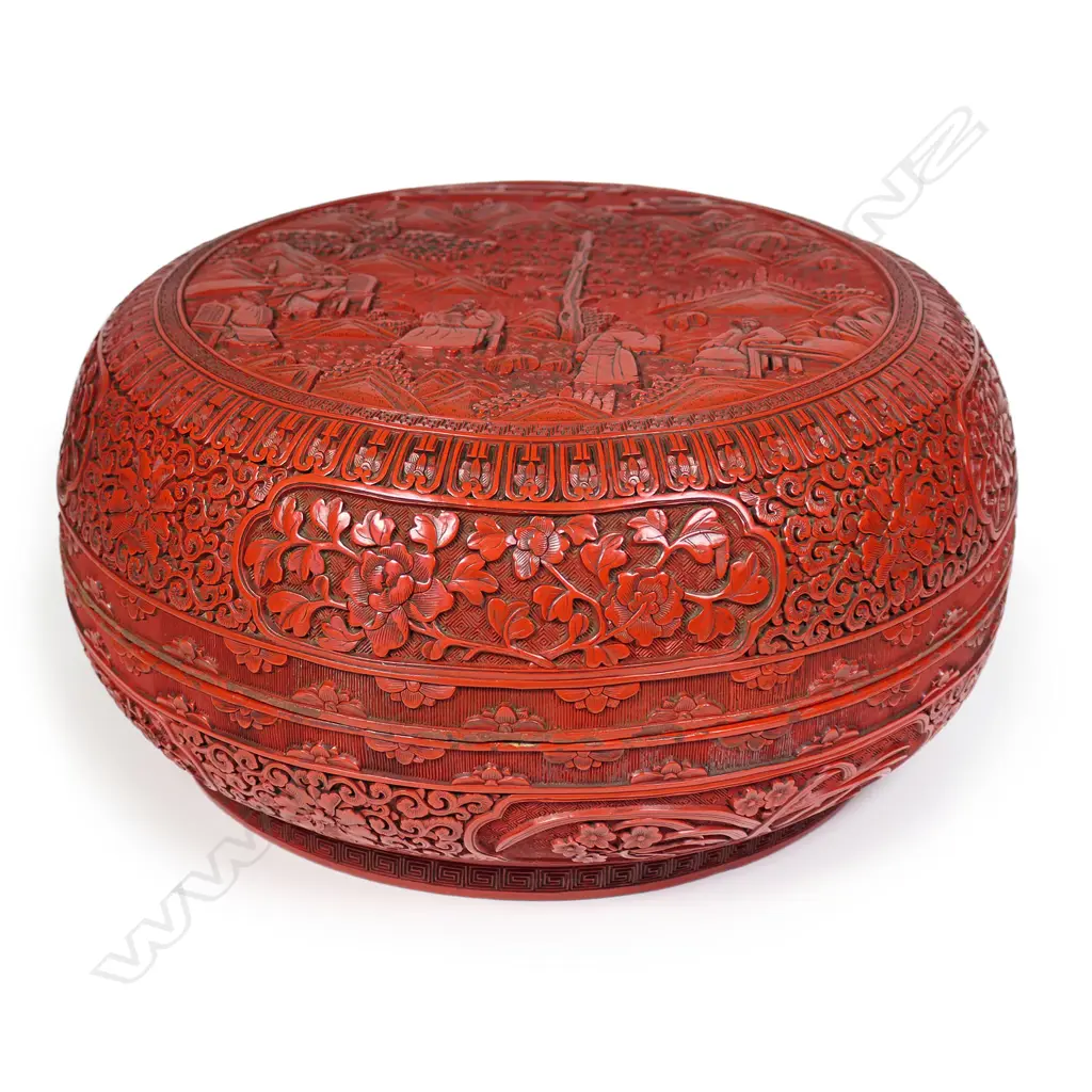 An old Chinese cinnabar lacquer circular box, Image 1++