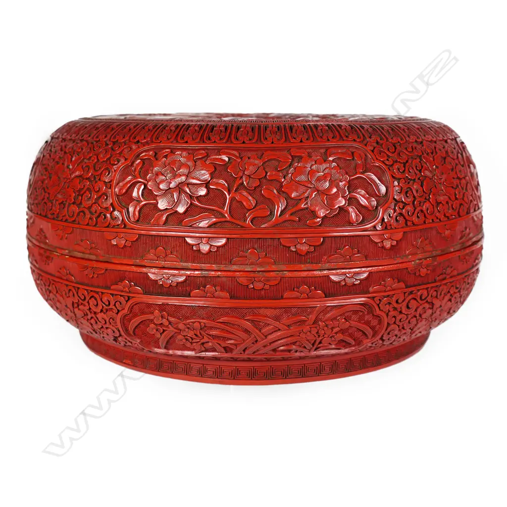 An old Chinese cinnabar lacquer circular box, Image 1++
