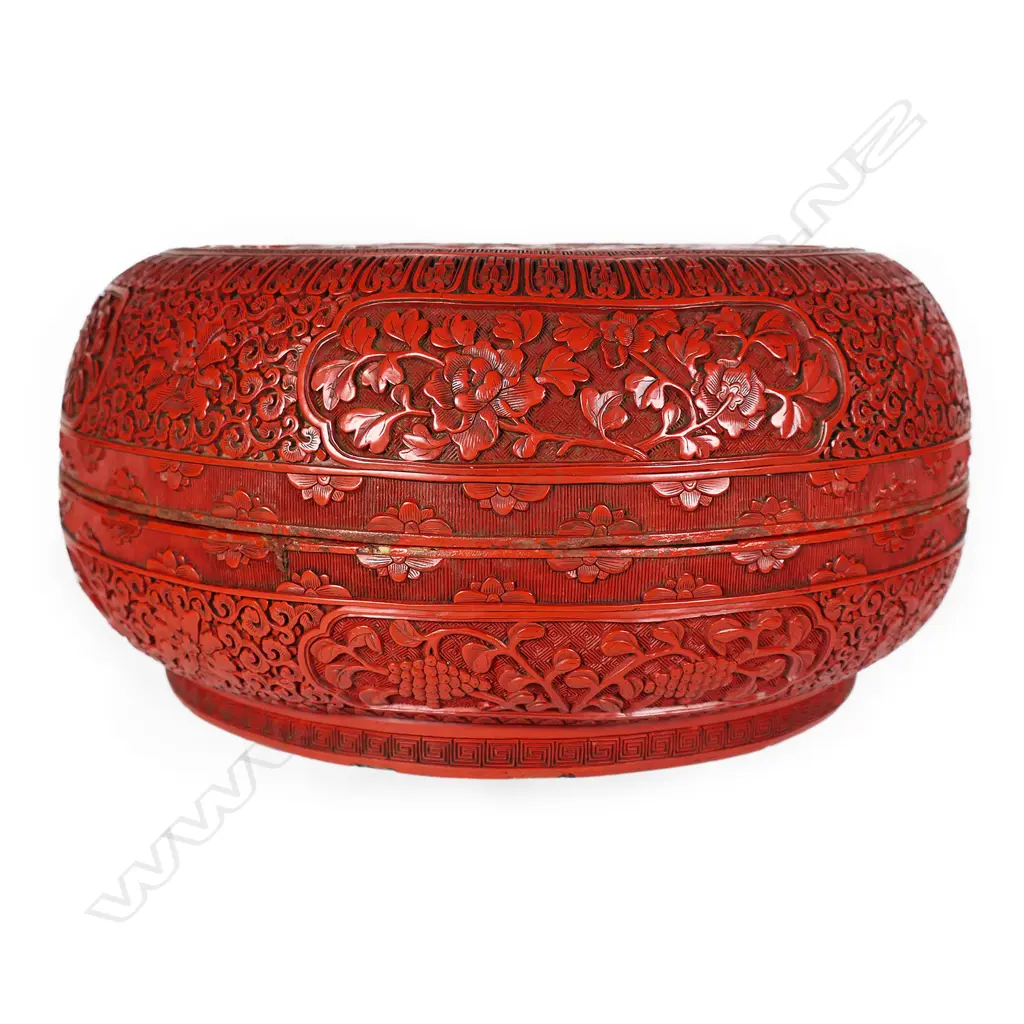An old Chinese cinnabar lacquer circular box, Image 1++