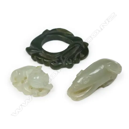 Three old Chinese jade small pendant/handling pieces,