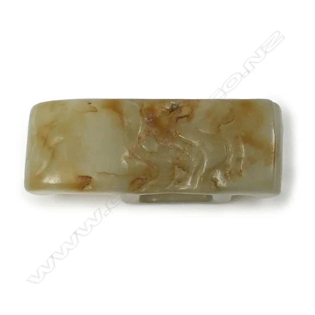 Two old Chinese pale green jade belt fastenings, Image 1++