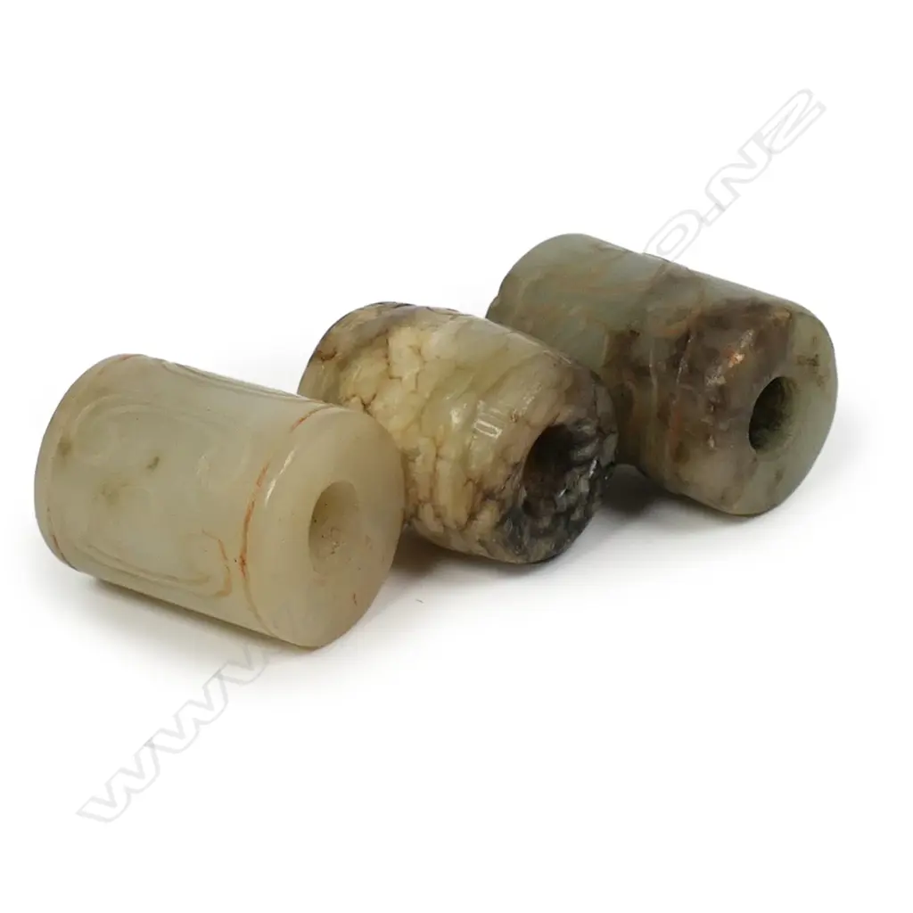Three old oriental jade cylinder beads, Image 1++