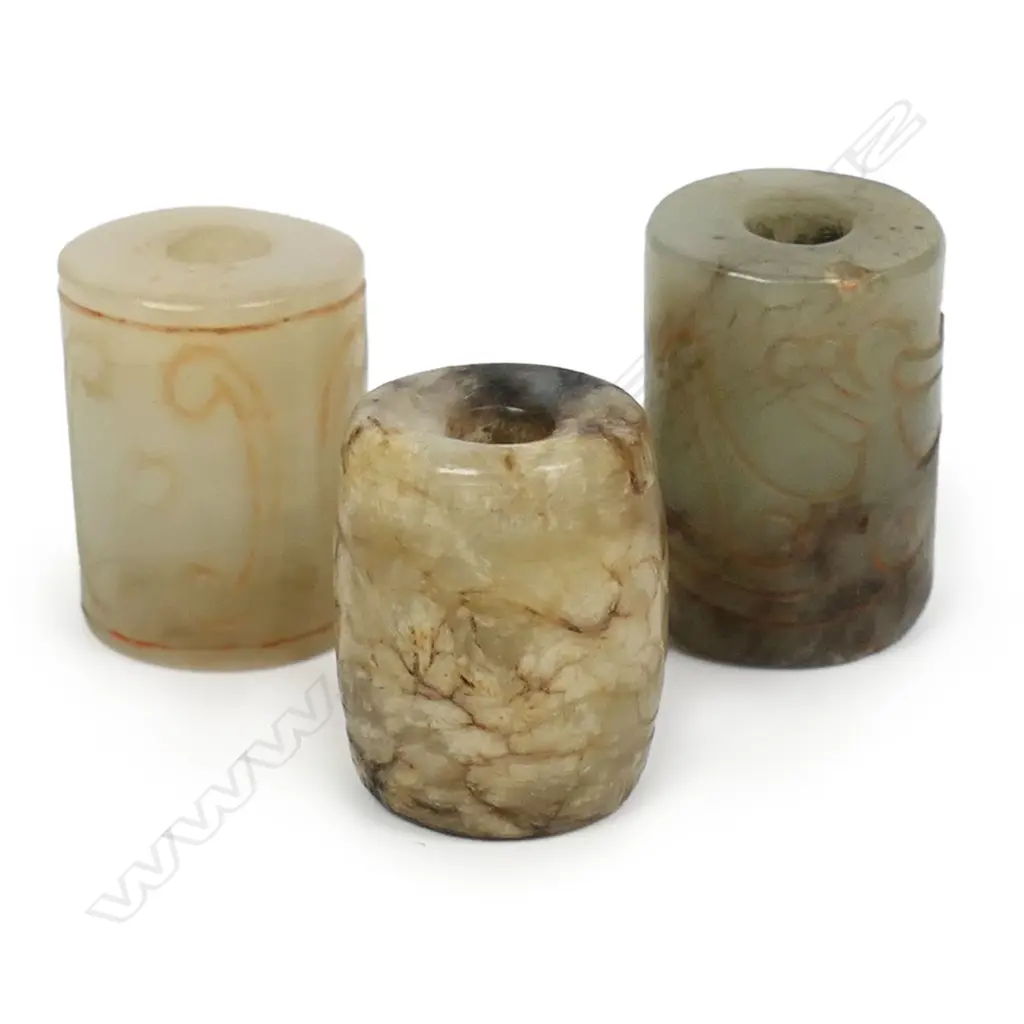 Three old oriental jade cylinder beads, Image 1++