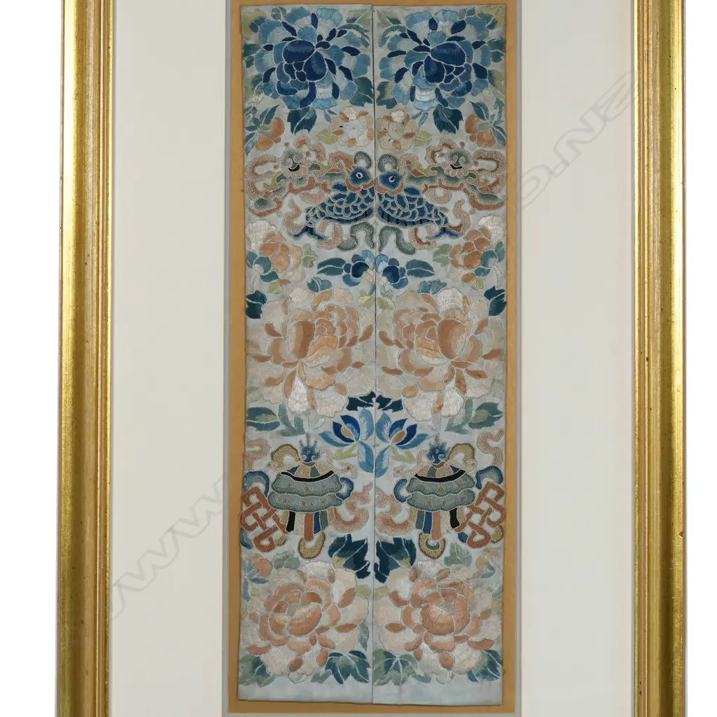 Two pairs of framed Chinese Mandarin's cuffs, Image 1++