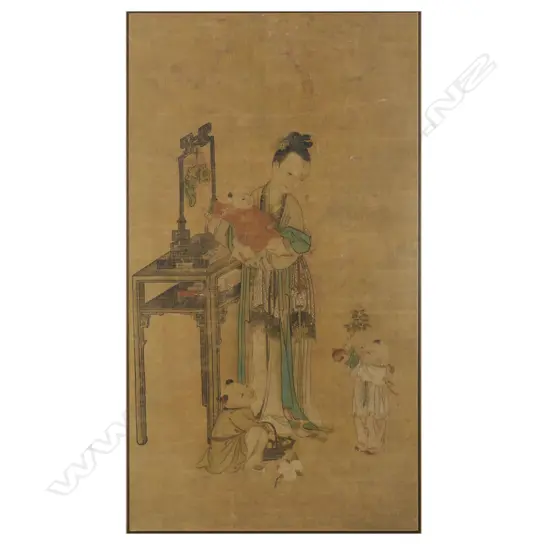 A large Chinese ink and watercolour on silk,