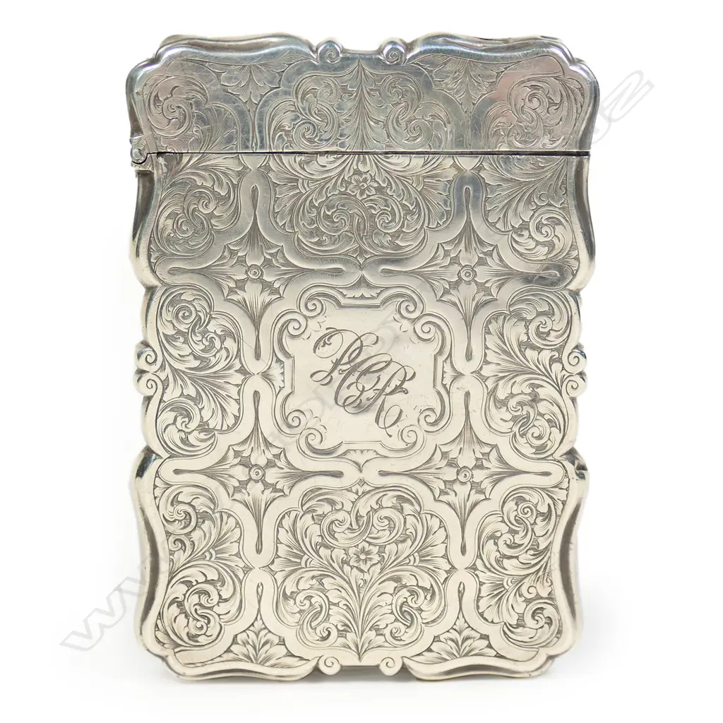A Victorian silver card case in original box, Image 1++