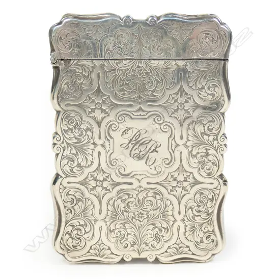 A Victorian silver card case in original box,