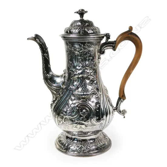 An early George III silver coffee pot,