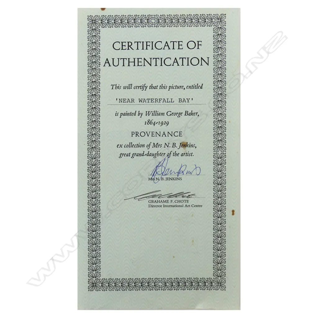 W.G. Baker (NZ 1864-1929) 'Near Waterfall Bay', Image 1++