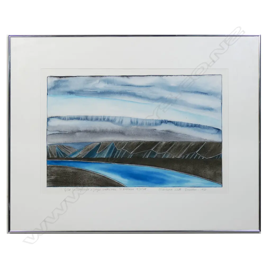 Marilyn Webb (NZ 1937-2021) 'Gold Tailings and a Frozen Water Race, St Bathans 19/8/88', Image 1++