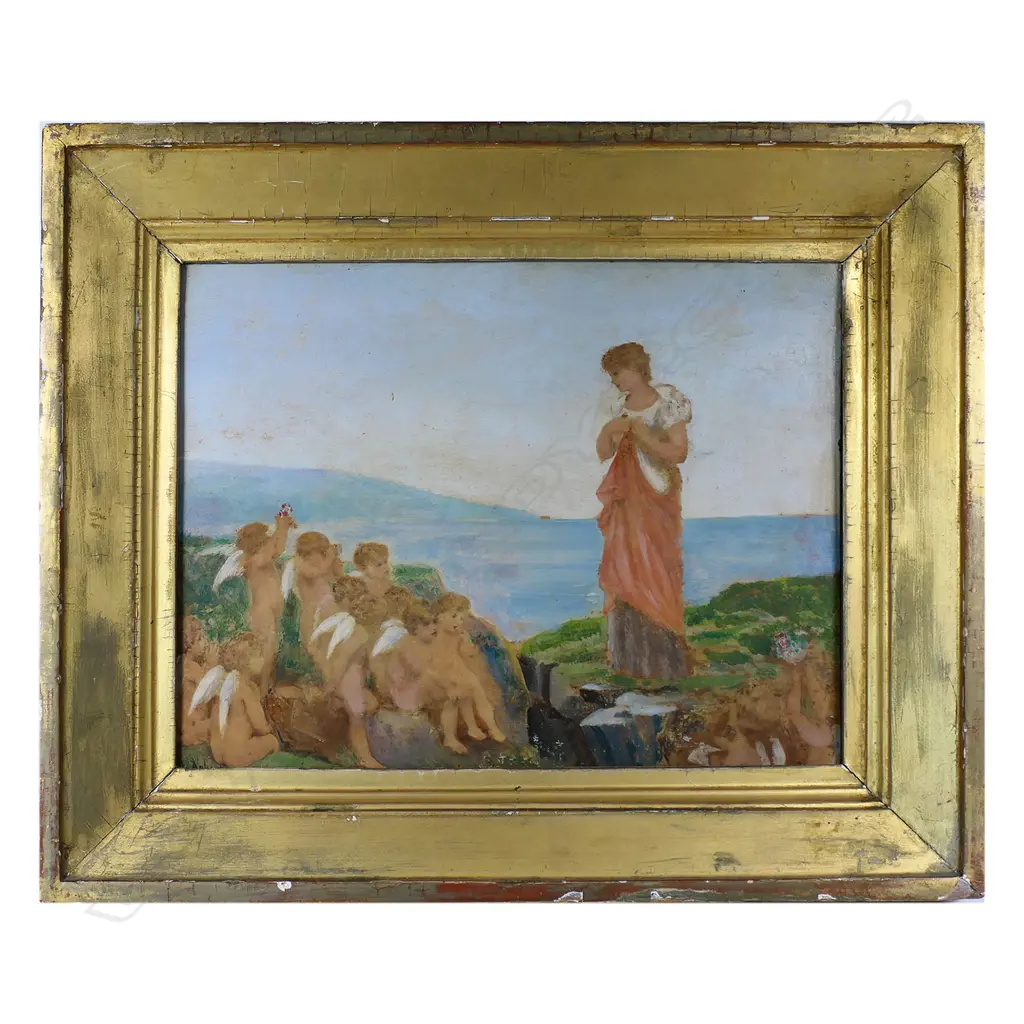 Jean Ernest Aubert (France 1824-1906) 'Iouen Con Querubines Orillas Del Mar', Image 1++