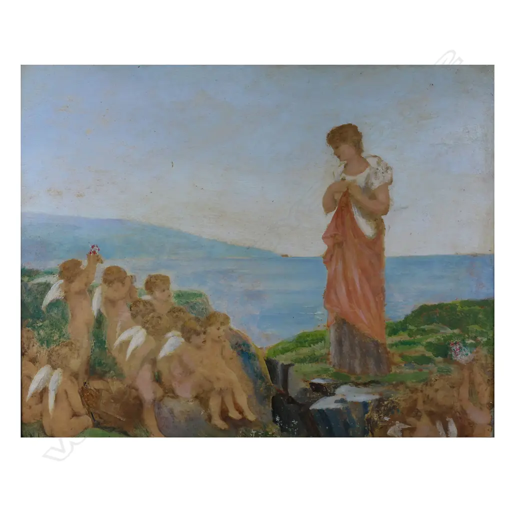 Jean Ernest Aubert (France 1824-1906) 'Iouen Con Querubines Orillas Del Mar', Image 1++