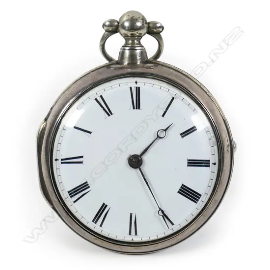 A George III silver pair cased pocket watch,