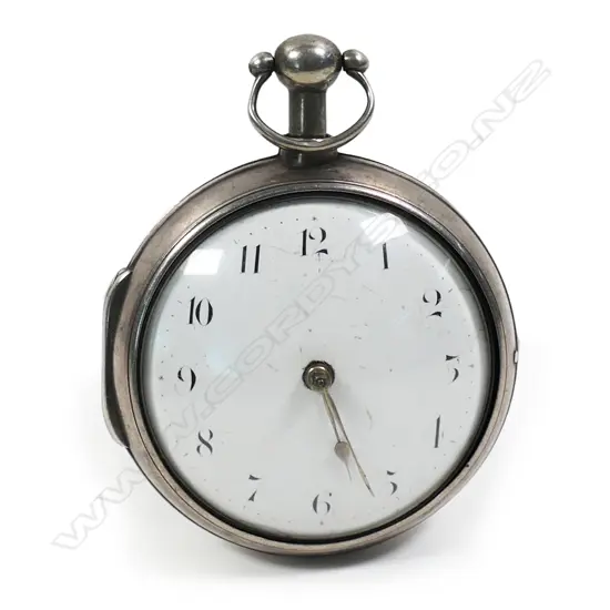 A George III silver pair cased pocket watch,