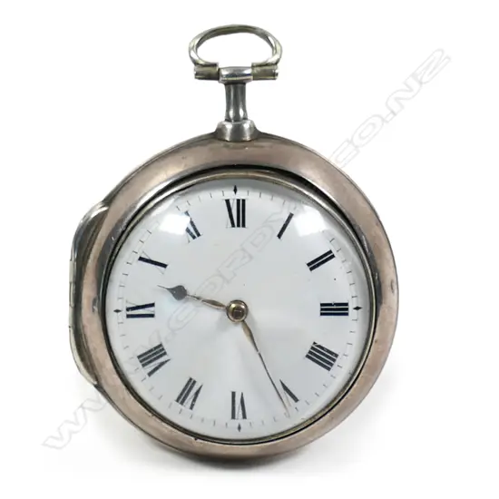 A George III silver pair cased pocket watch,