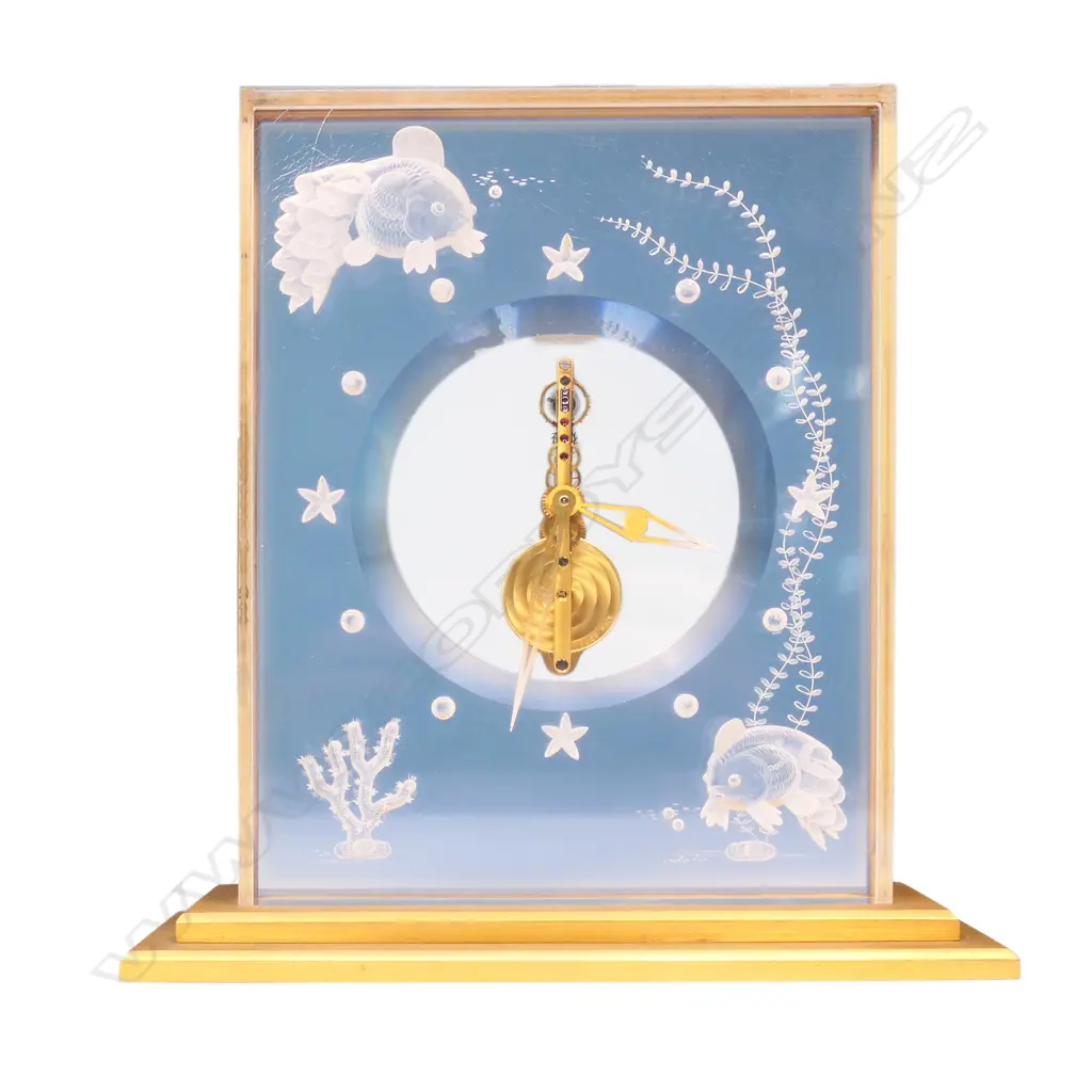 A vintage Jaeger LeCoultre lucite fish tank aquarium mantel clock, Image 1++