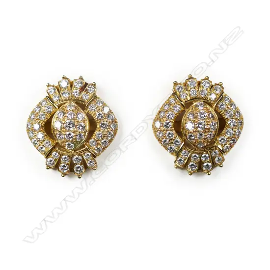 A pair of 18ct yellow gold and diamond encrusted earrings,
