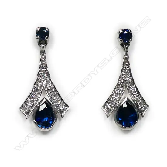 A pair of vintage 18ct white gold sapphire and diamond drop earrings,