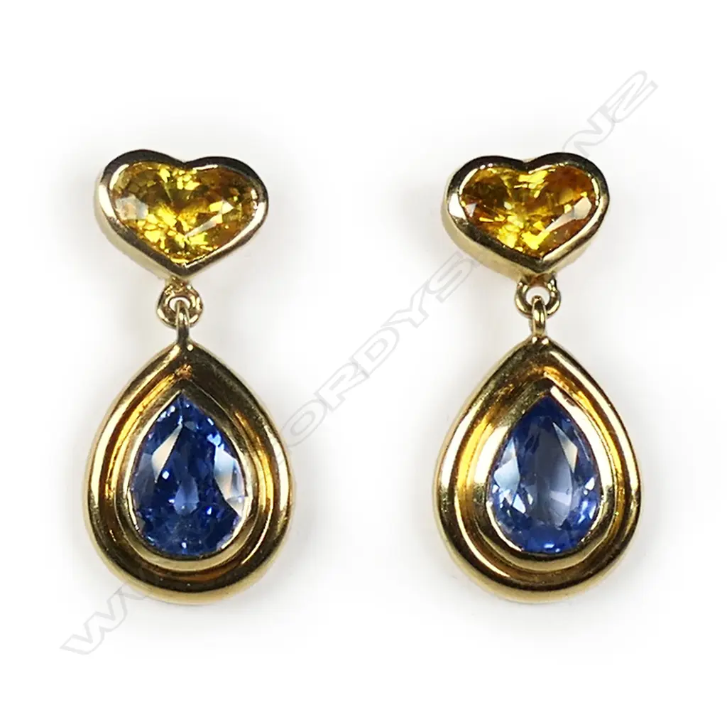 A pair of 18ct gold and sapphire earrings, Image 1++
