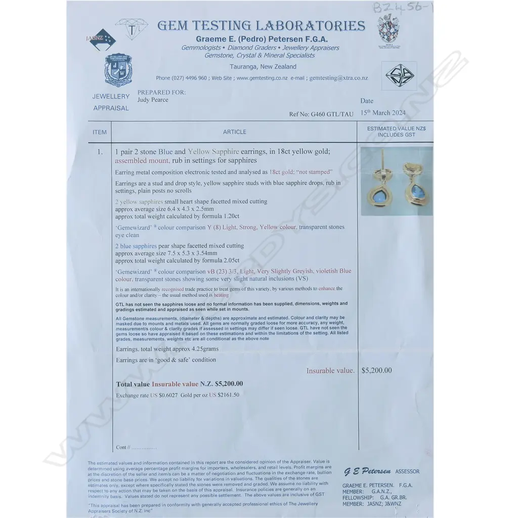 A pair of 18ct gold and sapphire earrings, Image 1++