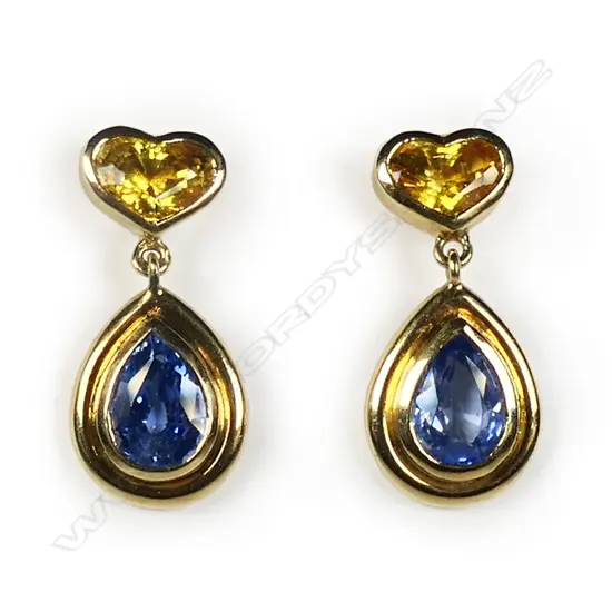 A pair of 18ct gold and sapphire earrings,