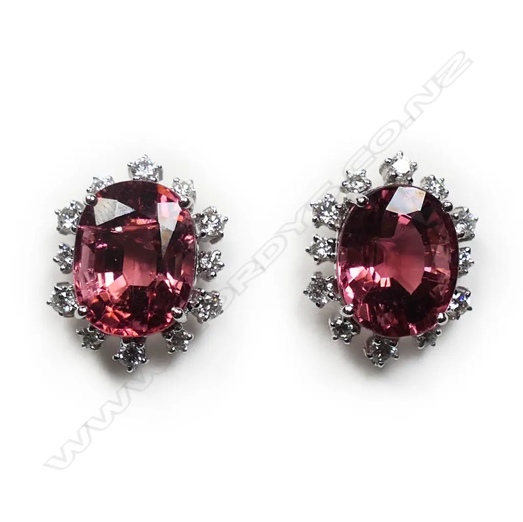 A pair of elegant 18ct white gold diamond and tourmaline earrings, Image 1++