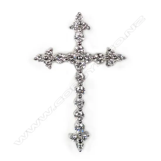 An 18ct white gold and diamond cross pendant,
