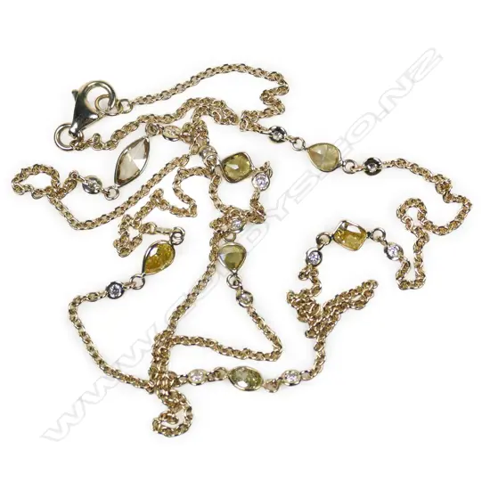 A 14ct gold mixed fancy yellow diamond chain necklace,