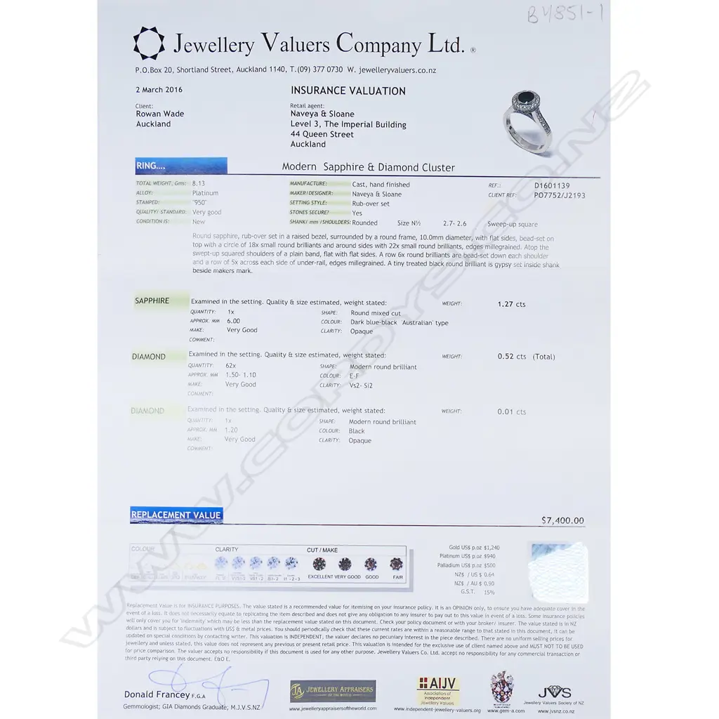 A Naveya & Sloane platinum sapphire and diamond ring, Image 1++