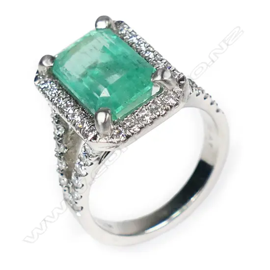 A platinum Columbian emerald and diamond ring,