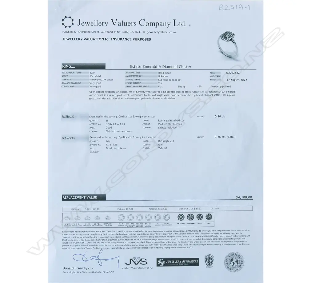 An estate 18ct gold emerald and diamond ring, Image 1++