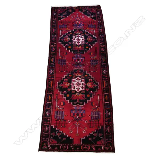 A hand-knotted Hamadan runner; 1050 x2950mm,