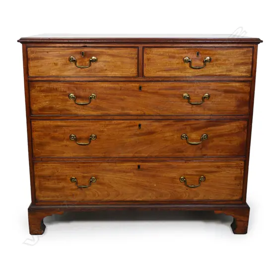 A Georgian mahogany five drawer chest,