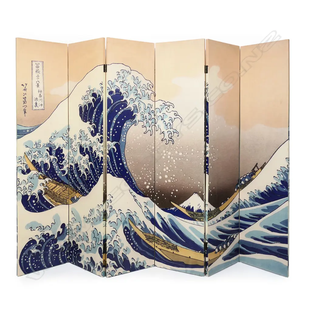 A late 20thC six-panel Japanese screen, Image 1++