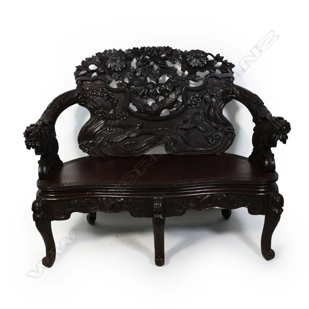 A vintage carved Japanese seat, Image 1++