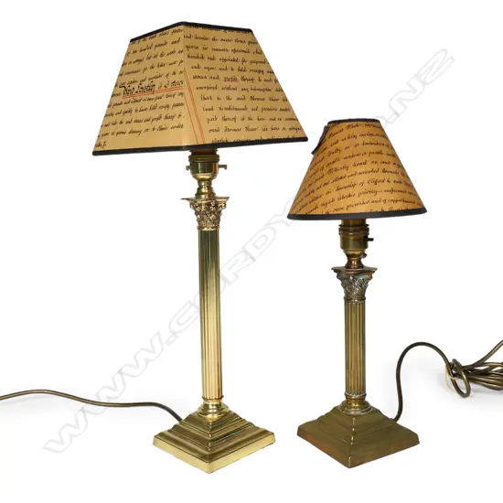 Two Corinthian column desk lamps,