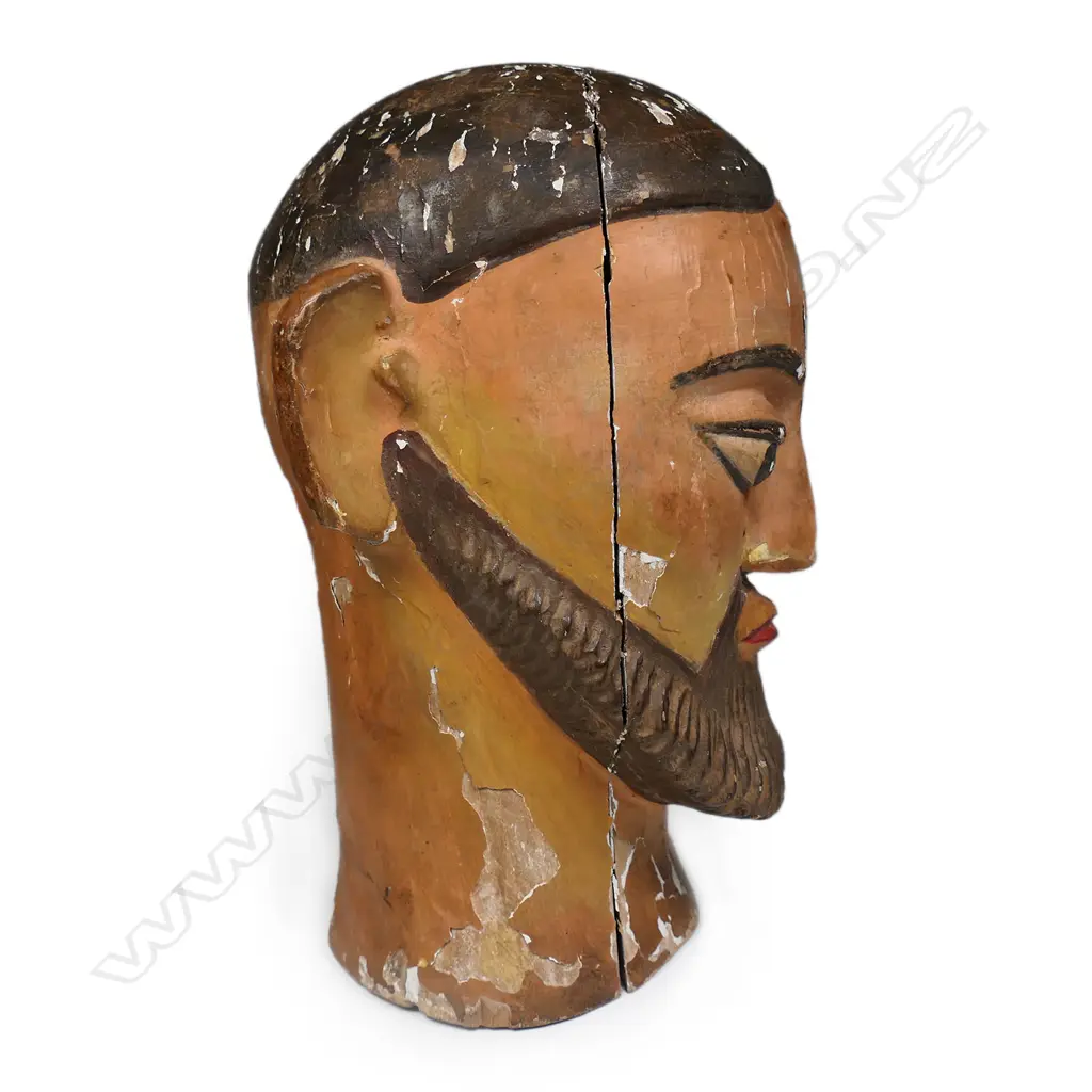 A vintage folk art painted wood and gesso head, Image 1++