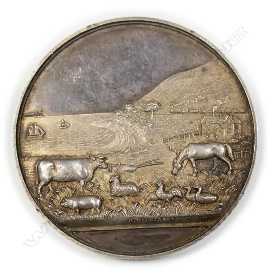 An 1877 New Zealand Hutt District Agricultural Horticultural and Pastoral silver medallion,