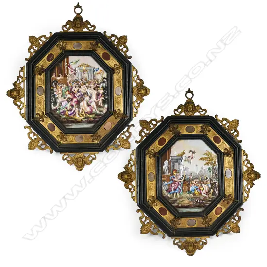 A pair of 19thC Naples Porcelain octagonal plaques,