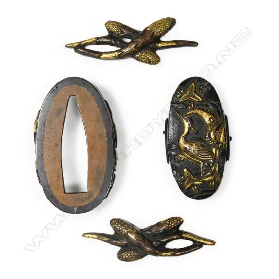 A set of four c1800 sword furniture fittings for a Samurai katana,