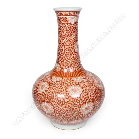 A Chinese porcelain iron red bottle vase,