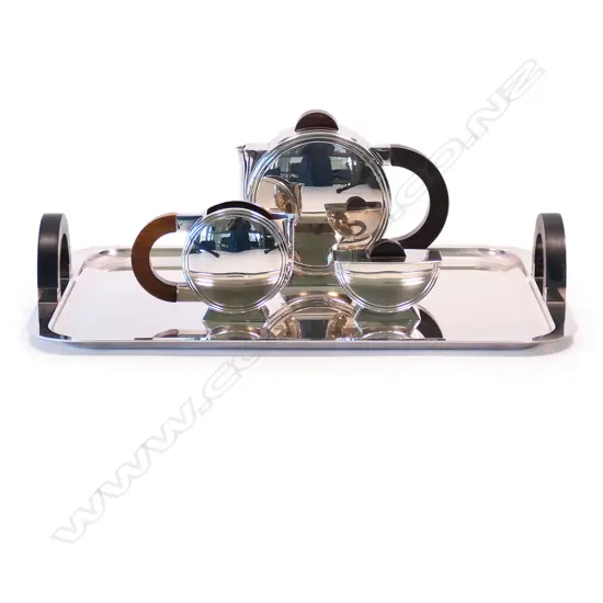 A stylish French Christofle Art Deco design silver-plated four-piece tea service,